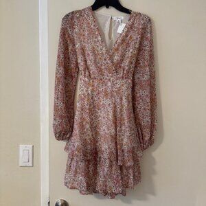 Japna V neck, floral, long sleeves dress  EUC